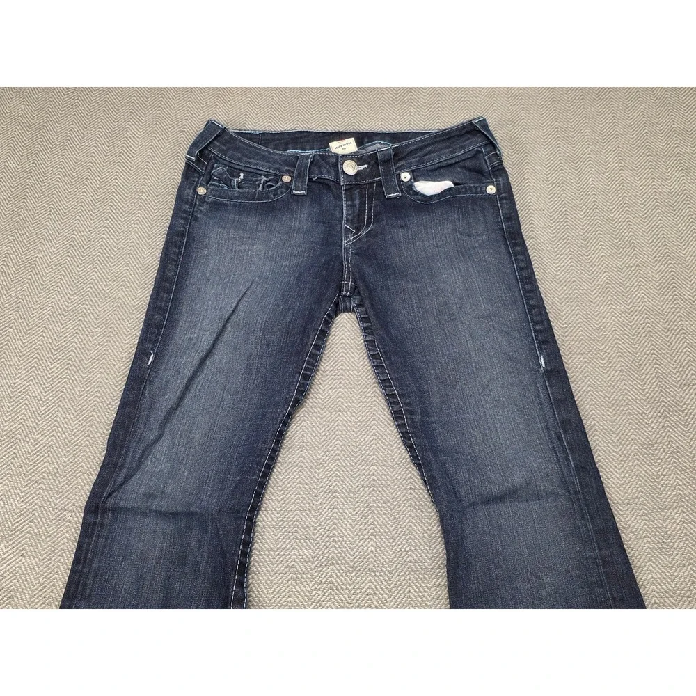 True Religion Bootcut Jeans Womens 28 Dark Wash Blue Thick Stitch‎ Made in USA